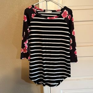 Navy/pink/white baseball floral top